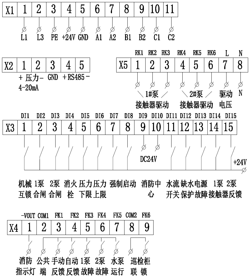 消防泵控制器GYXF3100-2XP接线图